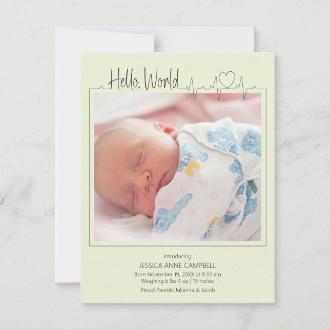Anuncio Hello, World Baby Announcement Card (Anverso)