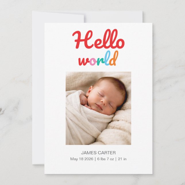 Anuncio Hello World Thank You Birth Announcement (Anverso)