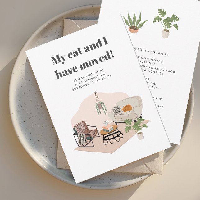 Anuncio Hemos movido la Moda de direcciones (We Have Moved with Cat Moving Announcement Return Address Label)