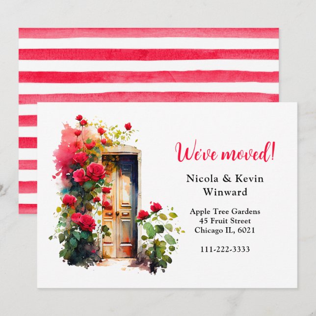 Anuncio Hemos movido la puerta de las rosas rojas florales (Anverso / Reverso)