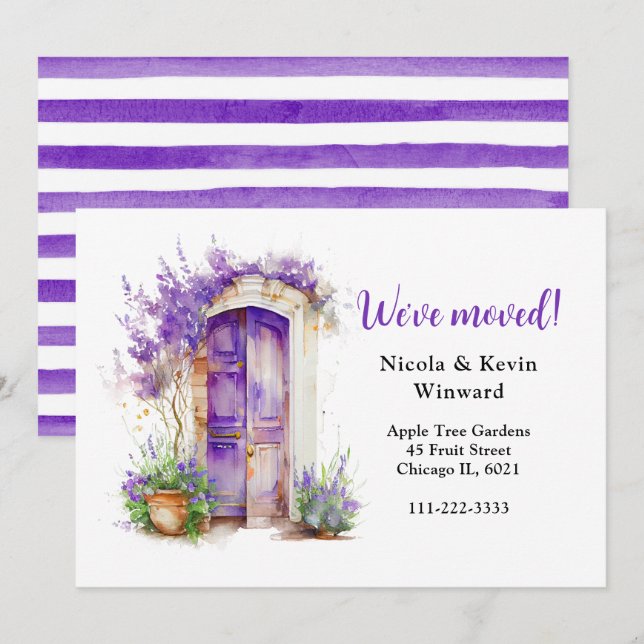 Anuncio Hemos movido la puerta Floral Purple Lavender (Anverso / Reverso)