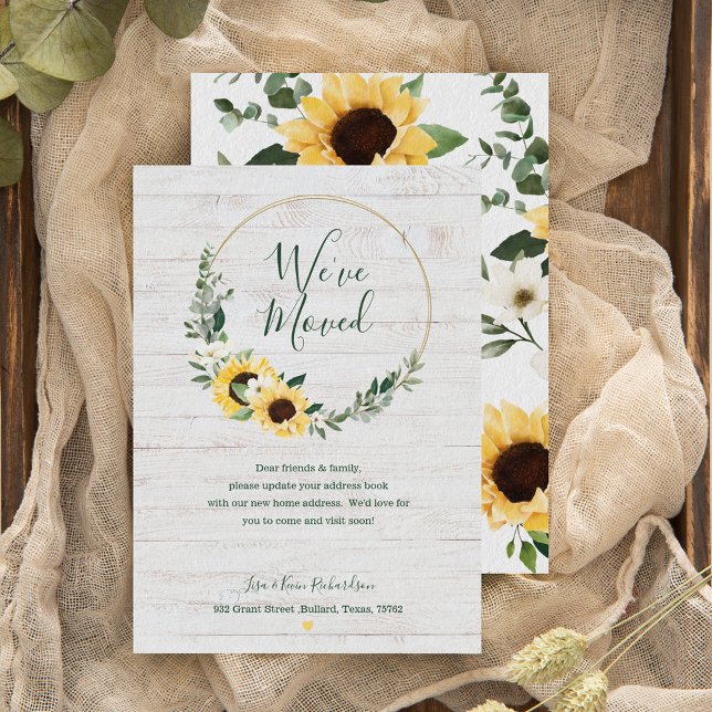 Anuncio Hemos movido Watercolor Sunflower Wreath Whitewood (Subido por el creador)