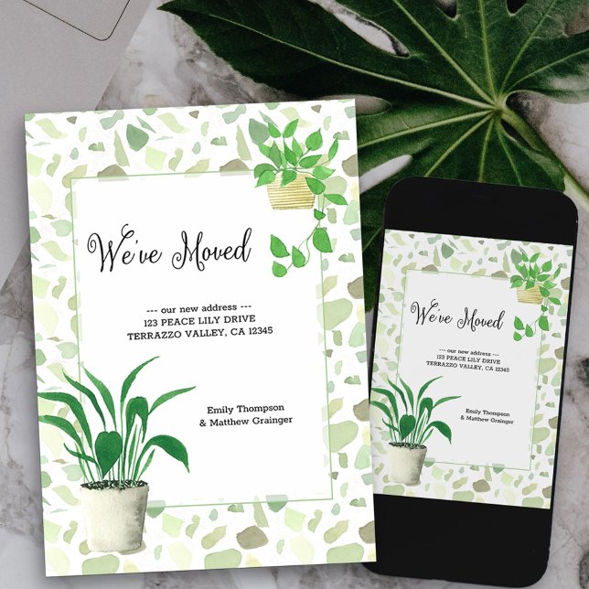 Anuncio Hemos mudado las plantas de hogar y el movimiento  (terrazzo house plants new address card available printed or as printable digital download)