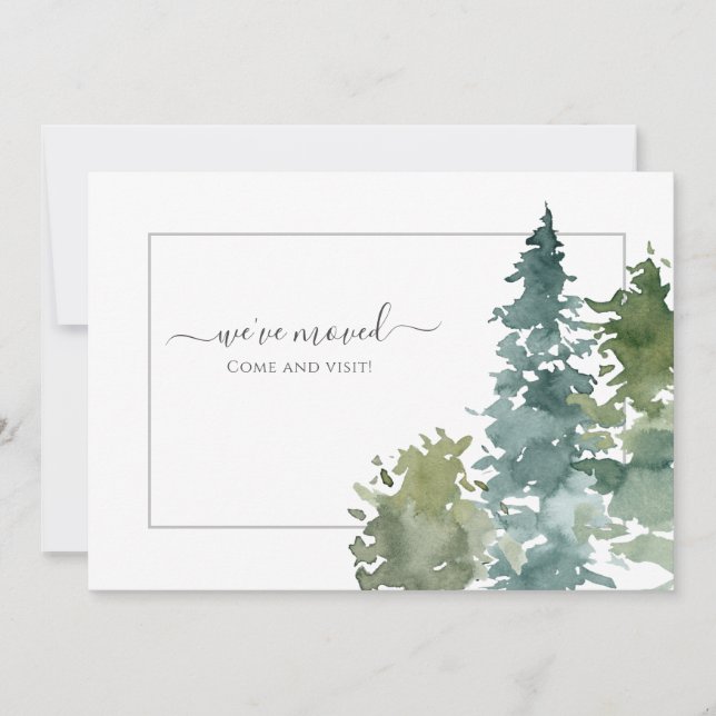 Anuncio Hemos Mudado Rustic Watercolor Evergreen (Anverso)