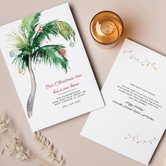 Anuncio Hemos trasladado a Navidades de vacaciones de palm (Holiday Moving Coastal Palm Tree New Home Announcement)