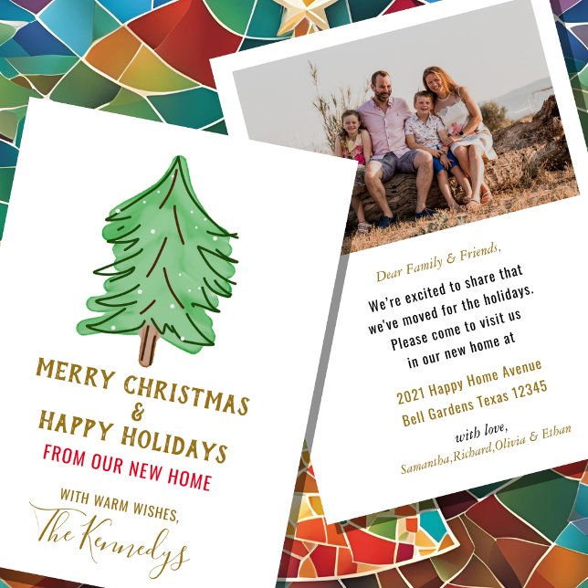 Anuncio Hemos trasladado a Navidades Pine Tree Photo Holid ( We've Moved Christmas Pine Tree Photo Holiday Card )