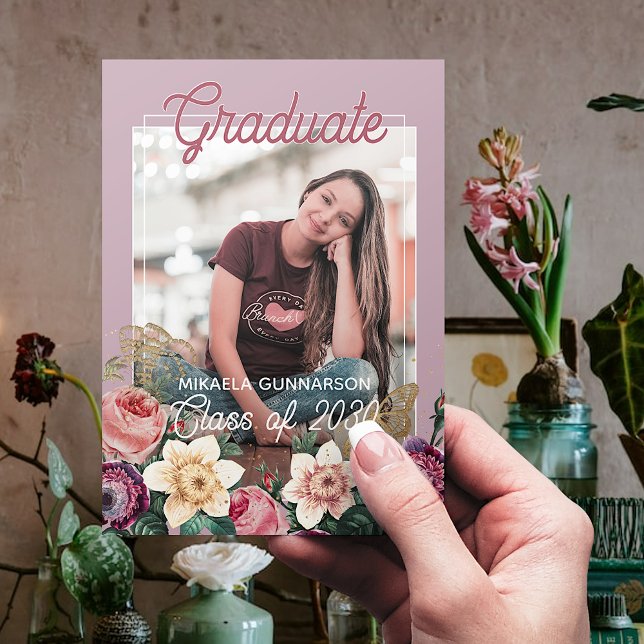 Anuncio Hermoso Desmayo Rosa Botánico Floral Boho Graduaci (Subido por el creador)
