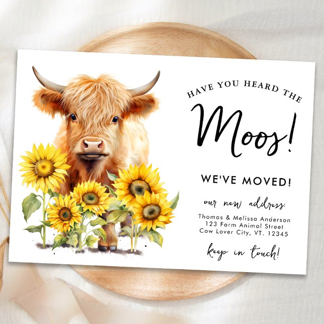 Anuncio Highland Cow Sunflowers Nueva dirección Farm Movin (Subido por el creador)