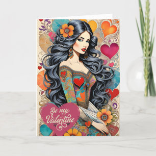 Anuncio Hippie de San Valentín con vestido floral de coraz