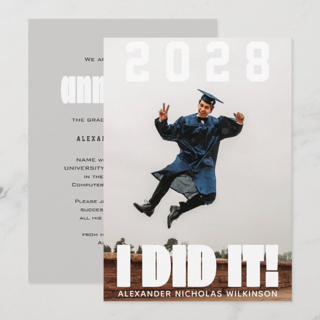 Anuncio HIZO TI Moderna negrita tipografía foto graduación (Anverso / Reverso)
