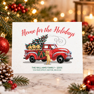 Anuncio Hogar para las Fiestas Camioneta Roja Vintage Perr
