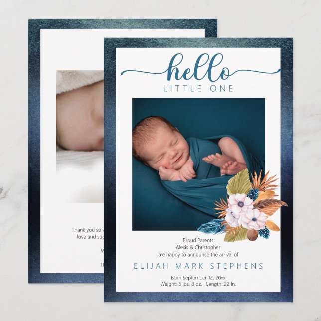 Anuncio Hojas de palmera azules |Feathers 2 Photo Baby Boy (Anverso / Reverso)