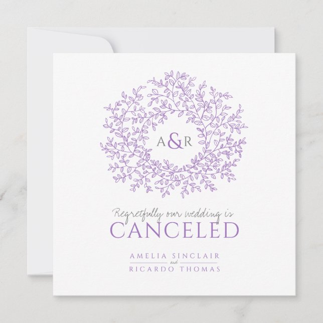 Anuncio Hojas moradas de monograma boda cancelada (Anverso)