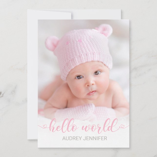 Anuncio Hola Mundo Guión Rosa Foto Bebé Niña Nacimiento (Anverso)
