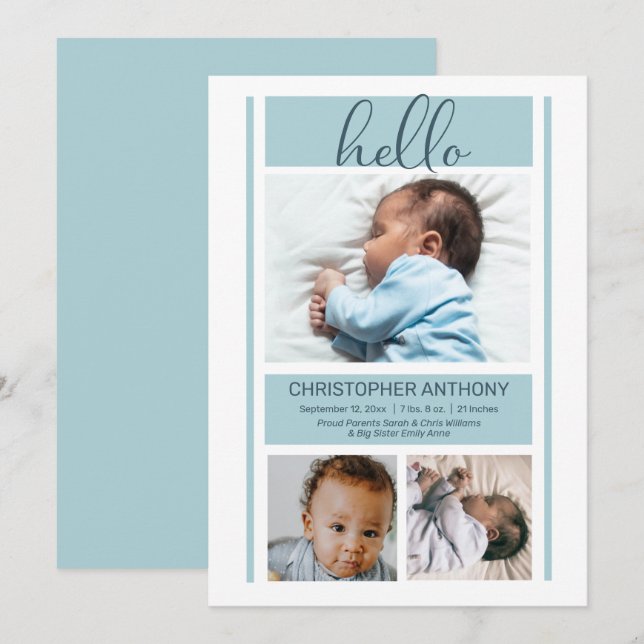 Anuncio Hola niño pequeño azul Minimalista (Anverso / Reverso)
