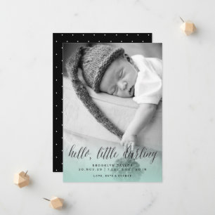 Anuncio Hola pequeño querido nacimiento de niño foto azul