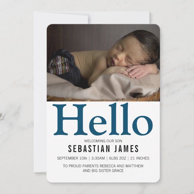 Anuncio Hola Recién nacido azul personalizado (Anverso)