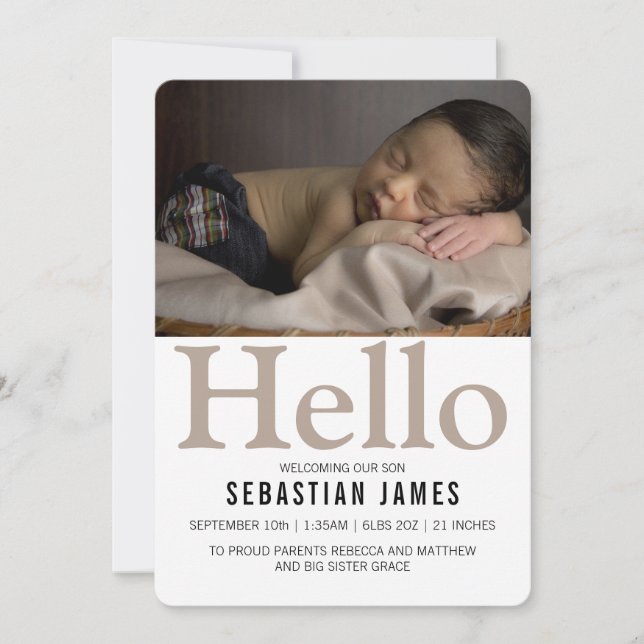 Anuncio Hola Recién nacido Taupe Personalizado (Anverso)