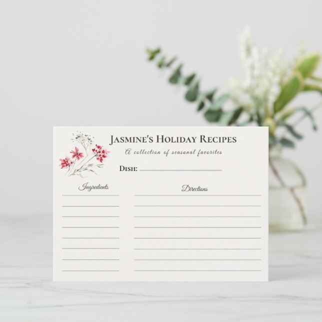 Anuncio Holiday Recipe Card – Personalized Winter Floral D (Anverso de pie)