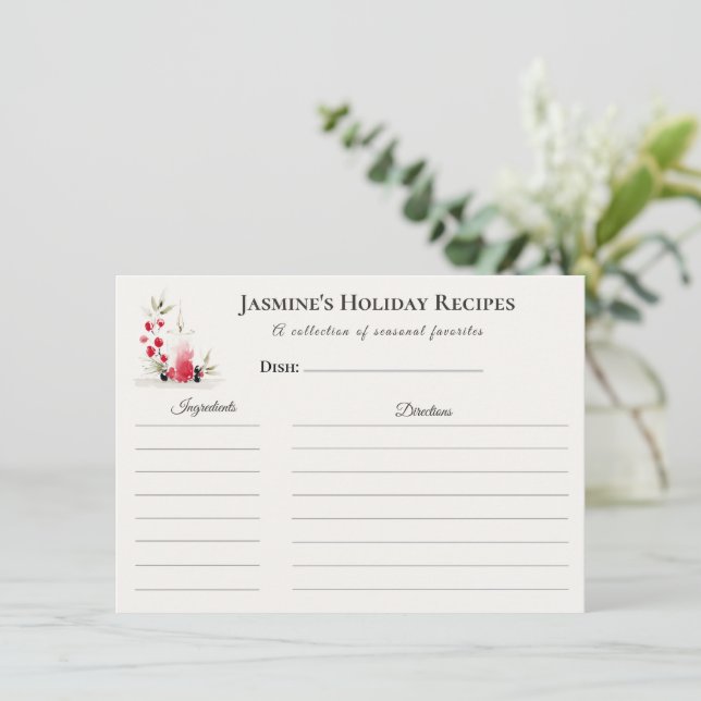 Anuncio Holiday Recipe Card – Personalized Winter Floral D (Anverso de pie)