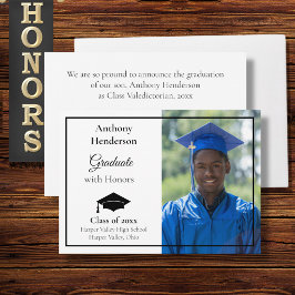 Anuncio Honors Graduation Announcement Black Cap and Photo