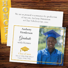 Anuncio Honors Graduation Announcement Gold Cap and Photo