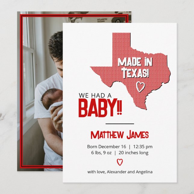 Anuncio Hueso de arenisca rojo hecho en Texas Photo Baby (Anverso / Reverso)