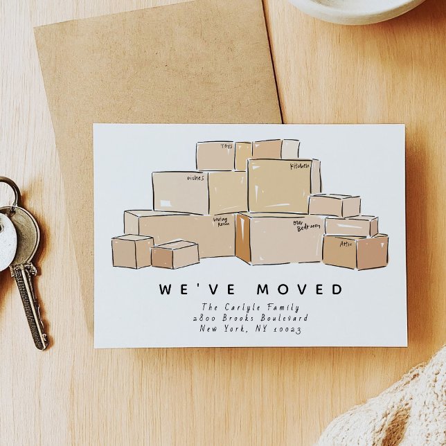 Anuncio Ilustración de cajas de mudanza Nos hemos mudado (Moving Boxes Illustration We've Moved Moving Announcement)