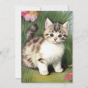 Anuncio Ilustracion de gato vintage con flores rojas