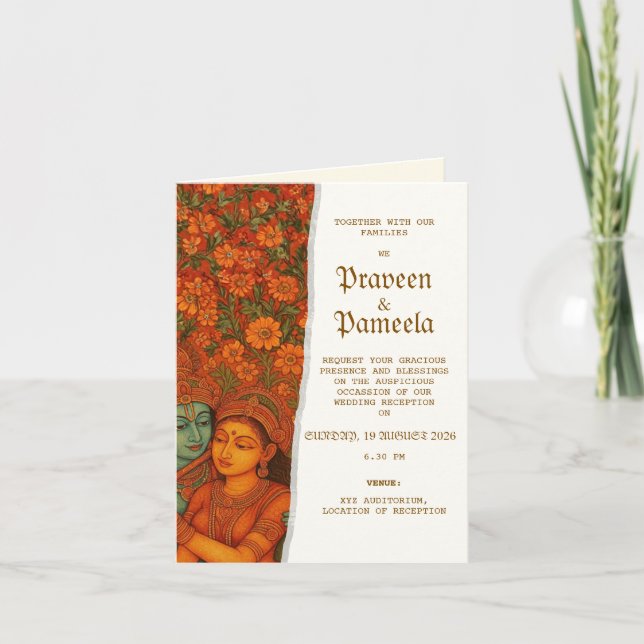 Anuncio Indian invitation with Radhakrishna Mural painting (Anverso)