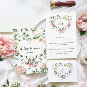 Anuncio Inicial Boda Botánica Floral Corazón RSVP