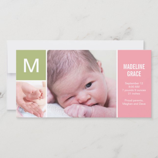 Anuncio inicial de nacimiento del bebé - rosa (Anverso)