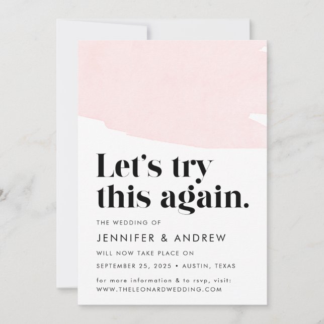 Anuncio Intentémoslo de Nuevo Postergación de Boda Rubor (Anverso)