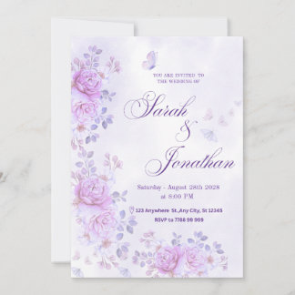 Anuncio 💐Invitación de boda floral romántica púrpura