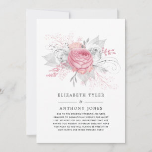 Anuncio Invitado de boda floral rosa y plata reducido