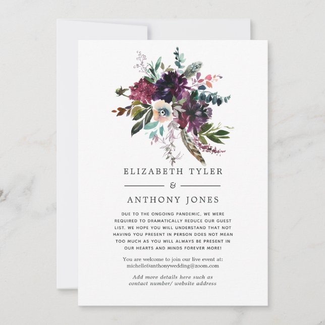 Anuncio Invitados Bodas reducidos a Bordo Violet Plum Flor (Anverso)