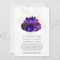 Invitados de boda floral de color púrpura, azul re