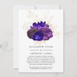 Anuncio Invitados de boda floral púrpura, azul real y dora