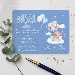 Anuncio Islamic Baby Boy Birth Announcement Card