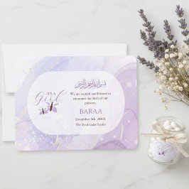 Anuncio Islamic Baby Girl Aqeeqah Birth Announcement Card