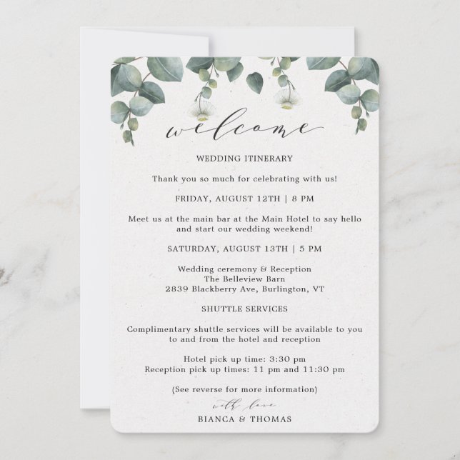 Anuncio Itinerario de boda elegante de eucalipto (Anverso)