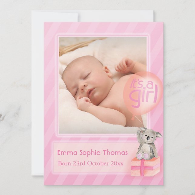 Anuncio It's a girl photo newborn baby announcement card (Anverso)