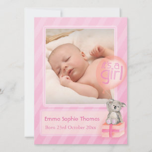 Anuncio It's a girl photo newborn baby announcement card