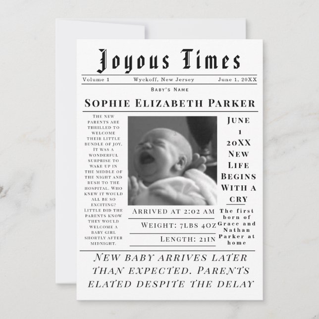 Anuncio Joyous Newborn Times Birth (Anverso)