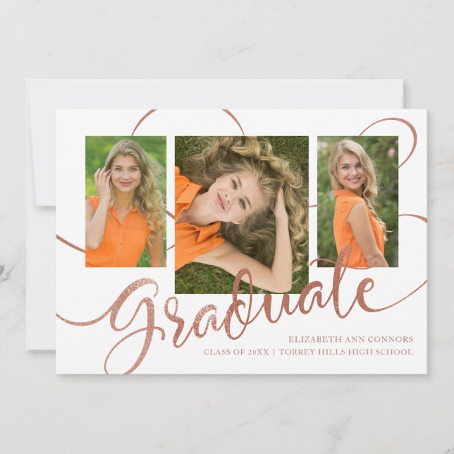 Anuncio Jubilant Grad Faux Rosa Gold Multi Photo Card (Anverso)