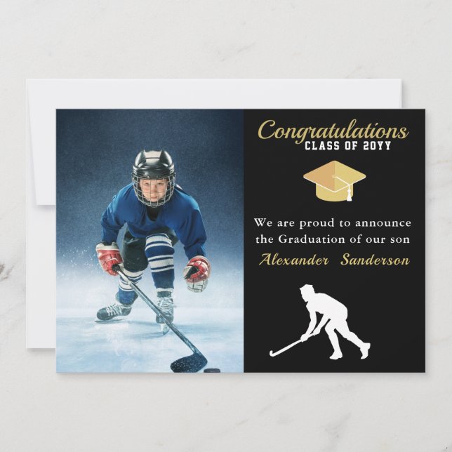Anuncio Jugador de hockey Clase de graduación fotográfica  (Anverso)