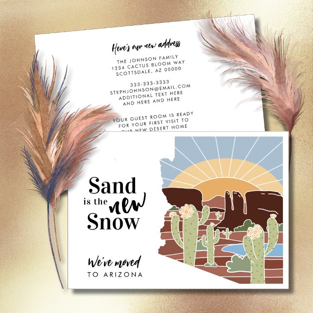 Anuncio La arena es la nueva dirección de la nieve Arizona (Sand is the New Snow We Moved to Arizona New Address Card Announcement)