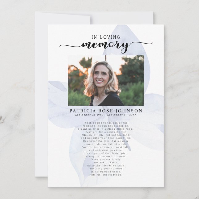 Anuncio La celebración de la vida Funeral Poema Card (Anverso)