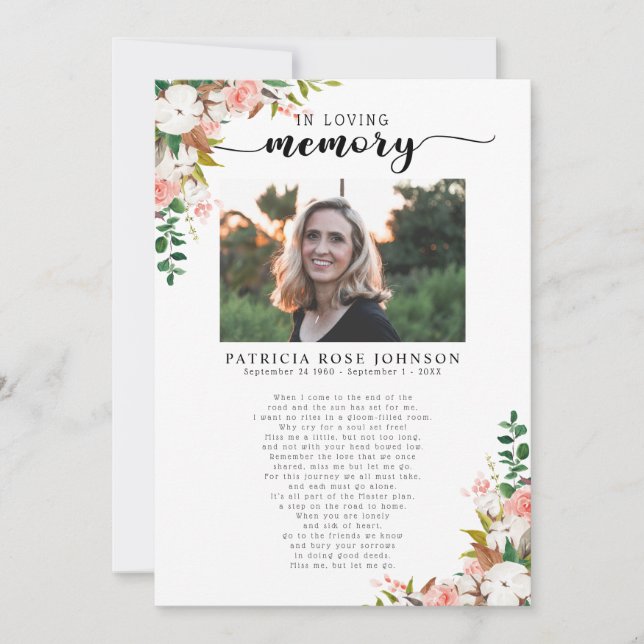 Anuncio La celebración de la vida Funeral Poema Card (Anverso)