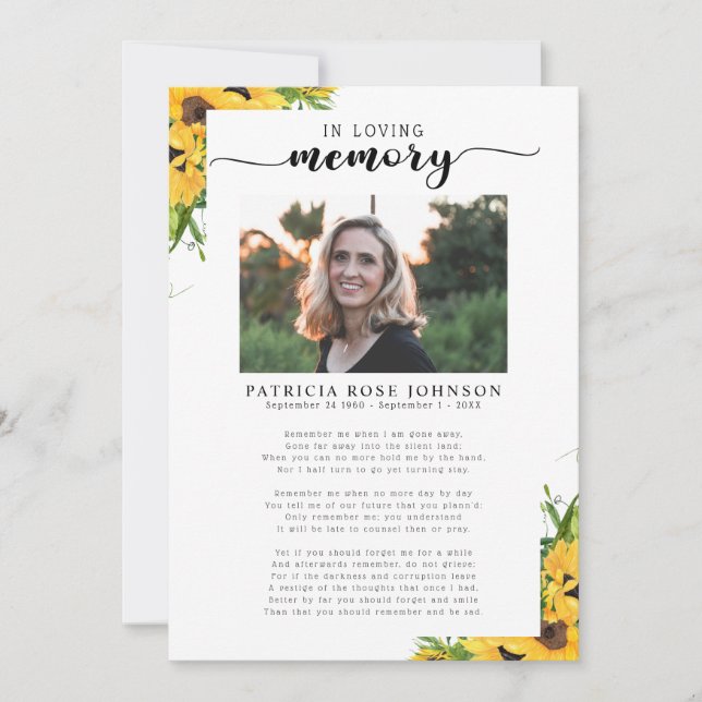 Anuncio La celebración de la vida Funeral Poema Card (Anverso)